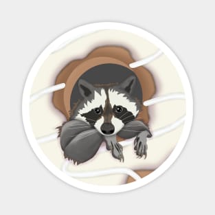 Sweet Love Cute raccoon and Yummy donut White Magnet